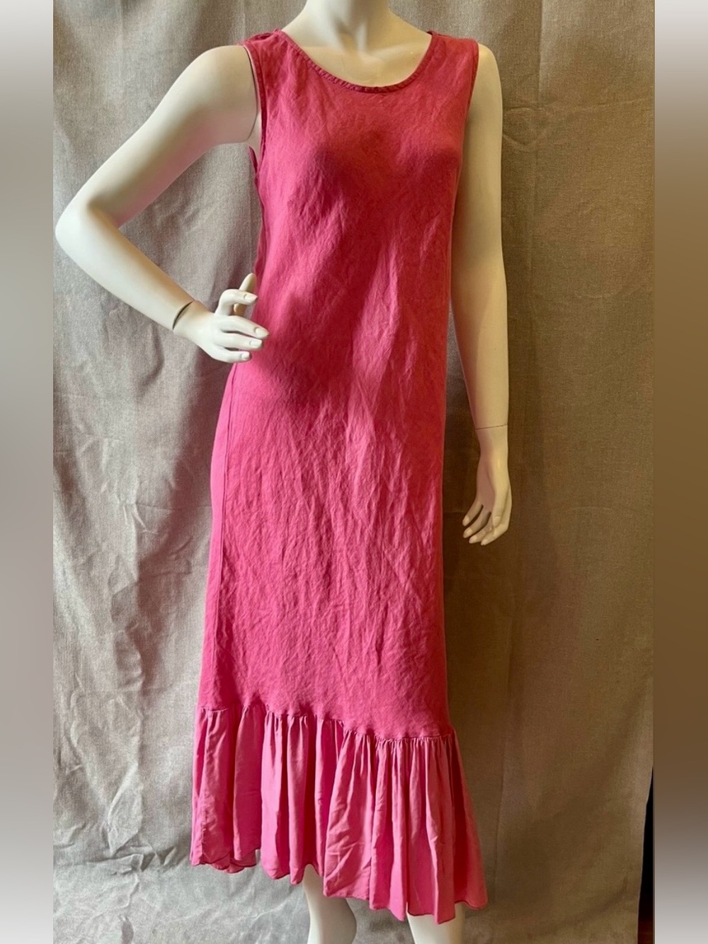 Charlie B Linen Sleeveless Pink Ruffle-Hem Midi